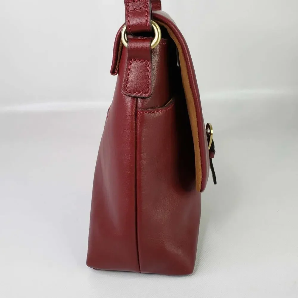 Patricia Nash Mili Purse Bag Leather Medium Flap Crossbody Red Boho Gold